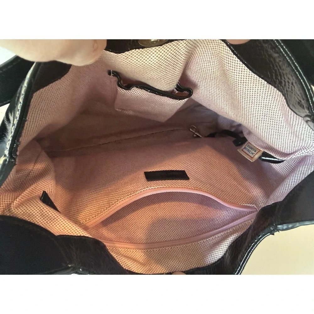 Dooney‎ & Bourke Black Patent Leather Medium Hobo Shoulder Bag Zip Pocket Nice